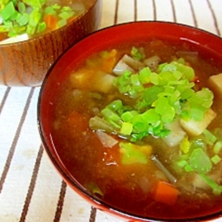 レンコン・豆腐・トマトの味噌スープ